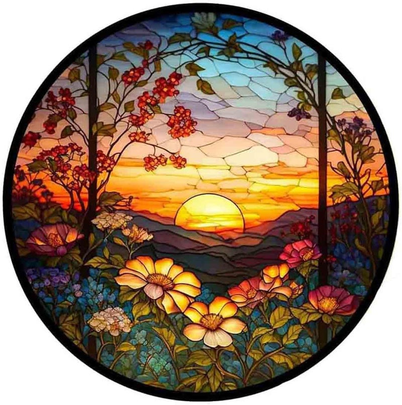 Tiwabb Stamped Cross Stitch Kits - Flower Mountain Sun Landscape Counted Cross Stitch Kits for Beginners Adults,11 CT Patterns Dimensions Embroidery Kits Arts Craft Kits 13.8 x 13.8inch - Image 1